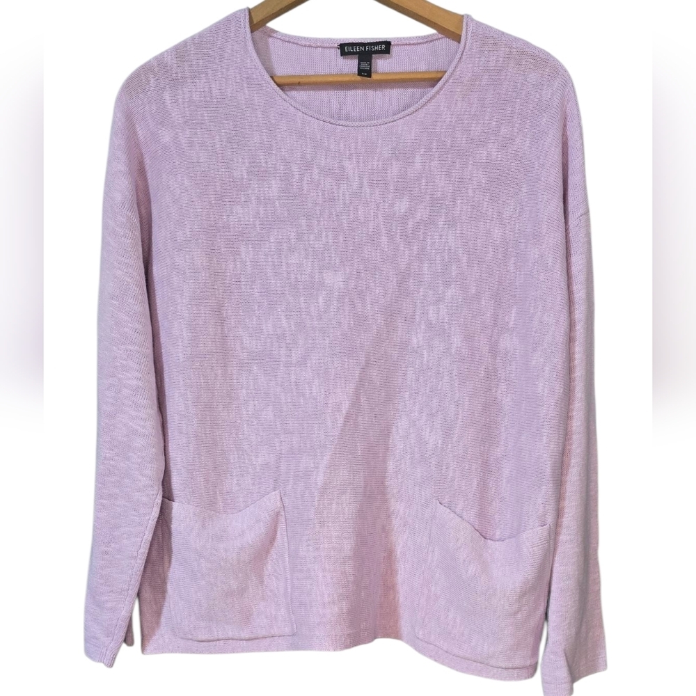 Eileen Fisher Lavender Crew Neck Organic Linen Cotton Sweater